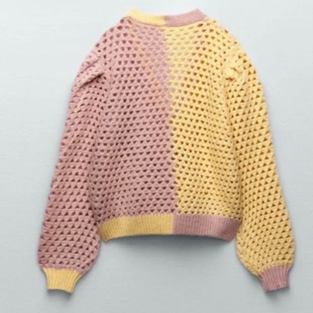 Zara Pastel Yellow and Pink Crochet Cardigan - Picture 3 of 16